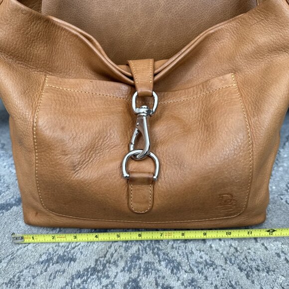 Dooney & Bourke Leather Caramel Bag Logo Lock Hobo Pebble Grain Handbag READ - Picture 2 of 12